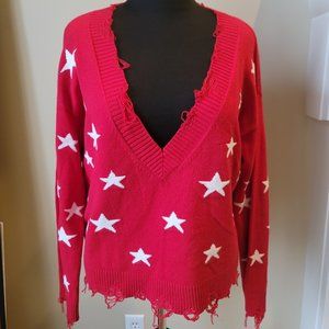 Wild Honey Distressed Sweater American Red w/ White Stars *NEW WITHOUT TAG*